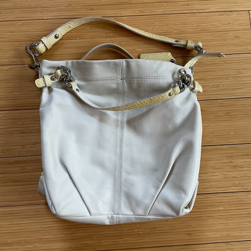 Genuine Leather Coach Shoulder Bag with Snake Print Accents